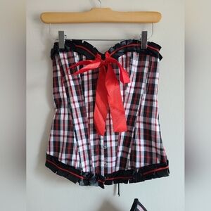 Plaid‎ corset & G-string lingerie set